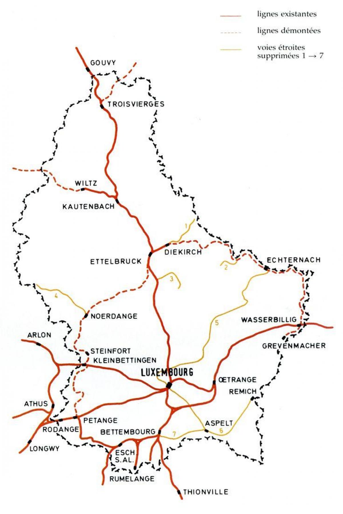 mapa Luxenburgo tren geltokia